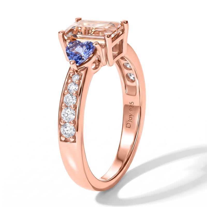 D'Joy Premium Marropino Morganite and Multi Gemstone 1.75 ctw Ring in 18K Vermeil Rose Gold Over Sterling Silver (Size 6.0)