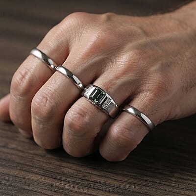 D'Joy AAA Mint Tourmaline and Diamond 0.60 ctw Men's Ring in Rhodium Over Sterling Silver (Size 10.0)