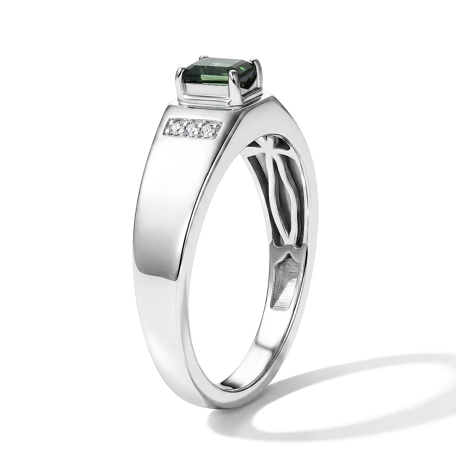 D'Joy AAA Mint Tourmaline and Diamond 0.60 ctw Men's Ring in Rhodium Over Sterling Silver (Size 10.0)