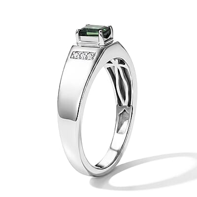 D'Joy AAA Mint Tourmaline and Diamond 0.60 ctw Men's Ring in Rhodium Over Sterling Silver (Size 10.0)