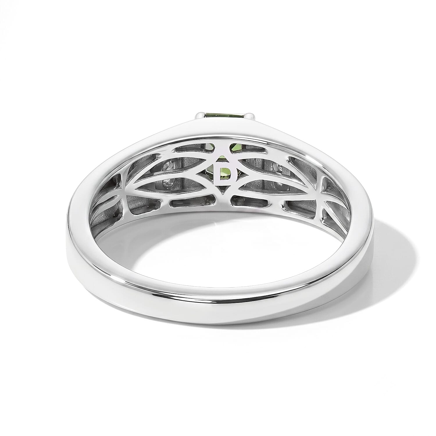 D'Joy AAA Mint Tourmaline and Diamond 0.60 ctw Men's Ring in Rhodium Over Sterling Silver (Size 10.0)