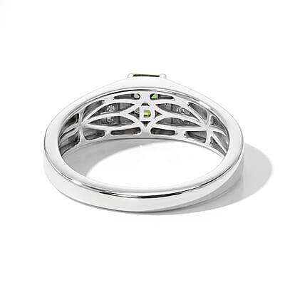 D'Joy AAA Mint Tourmaline and Diamond 0.60 ctw Men's Ring in Rhodium Over Sterling Silver (Size 10.0)