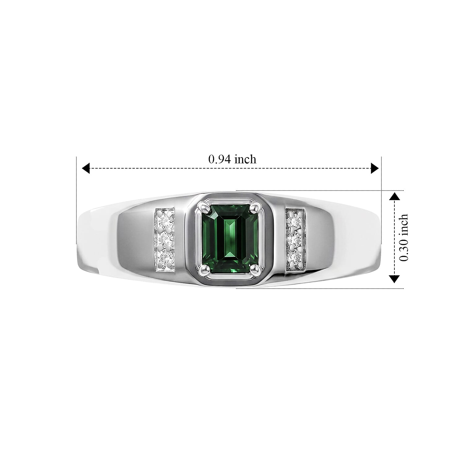 D'Joy AAA Mint Tourmaline and Diamond 0.60 ctw Men's Ring in Rhodium Over Sterling Silver (Size 10.0)