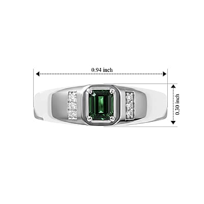 D'Joy AAA Mint Tourmaline and Diamond 0.60 ctw Men's Ring in Rhodium Over Sterling Silver (Size 10.0)