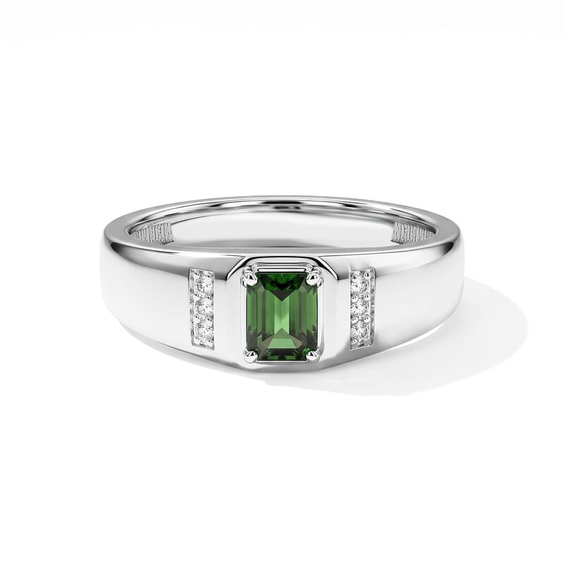 D'Joy AAA Arquiana Mint Tourmaline and Diamond 0.60 ctw Men's Ring in Rhodium Over Sterling Silver (Size 12.0)