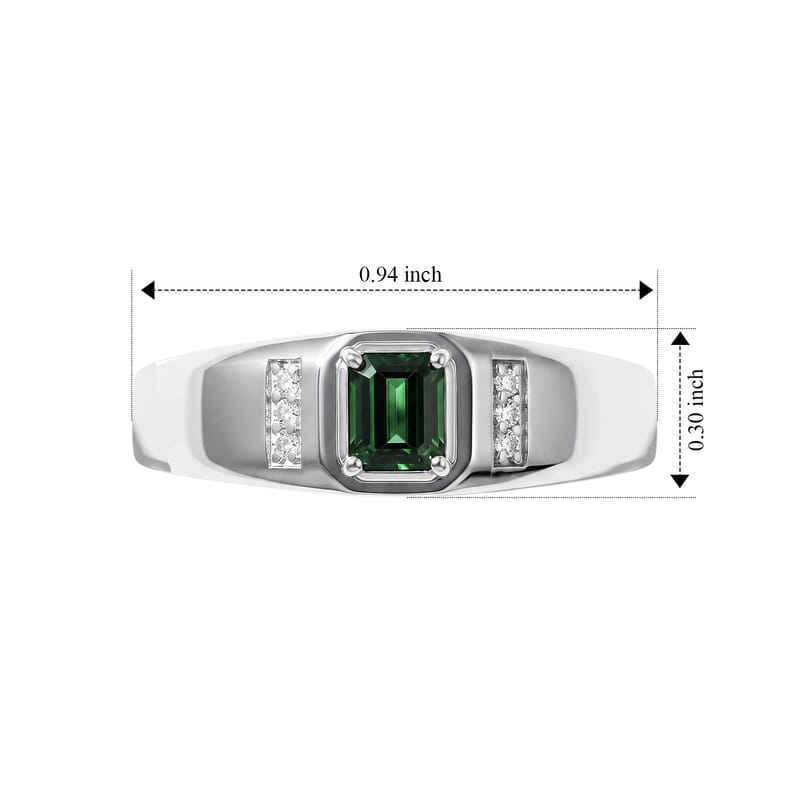 D'Joy AAA Arquiana Mint Tourmaline and Diamond 0.60 ctw Men's Ring in Rhodium Over Sterling Silver (Size 12.0)