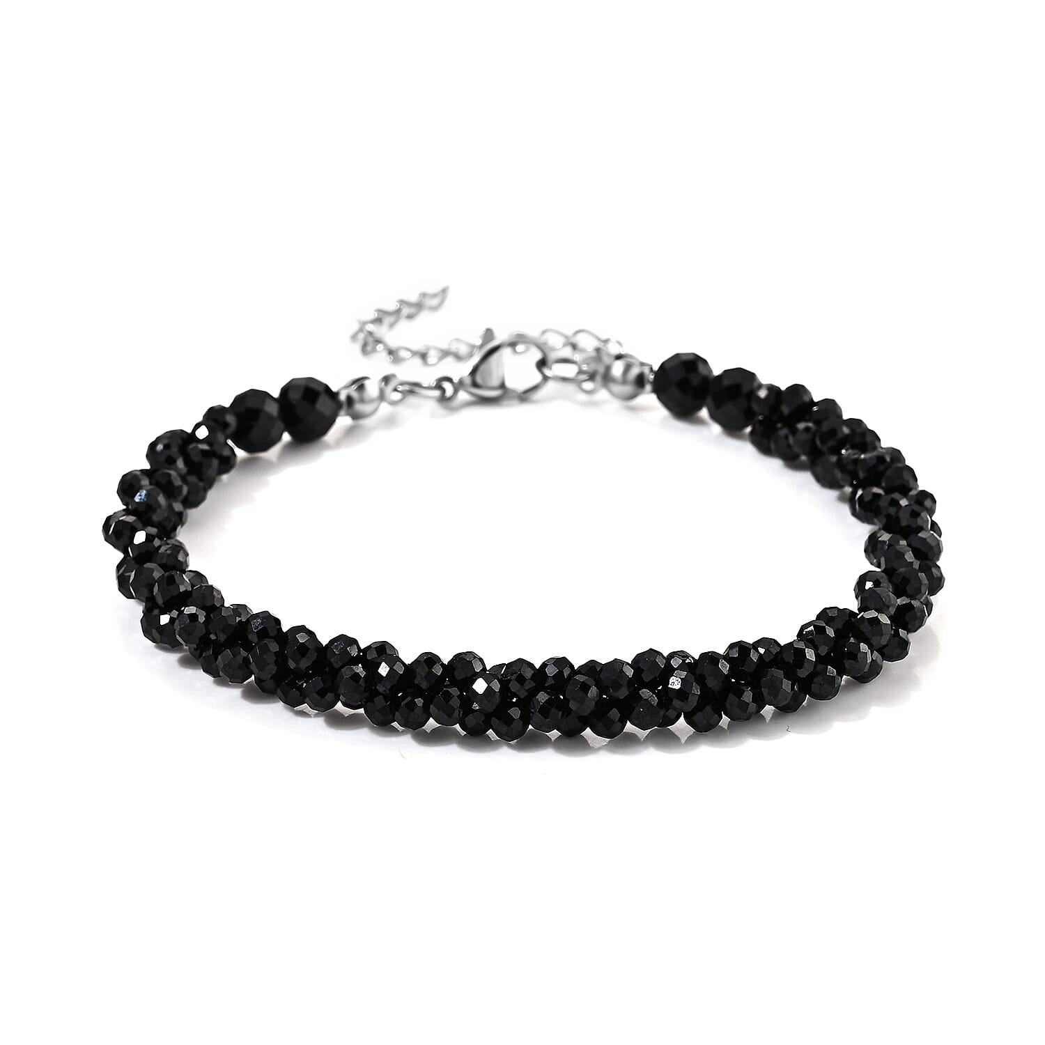 Black Spinel  Beads Bracelet Pure White Stainless Steel  45.00 ctw