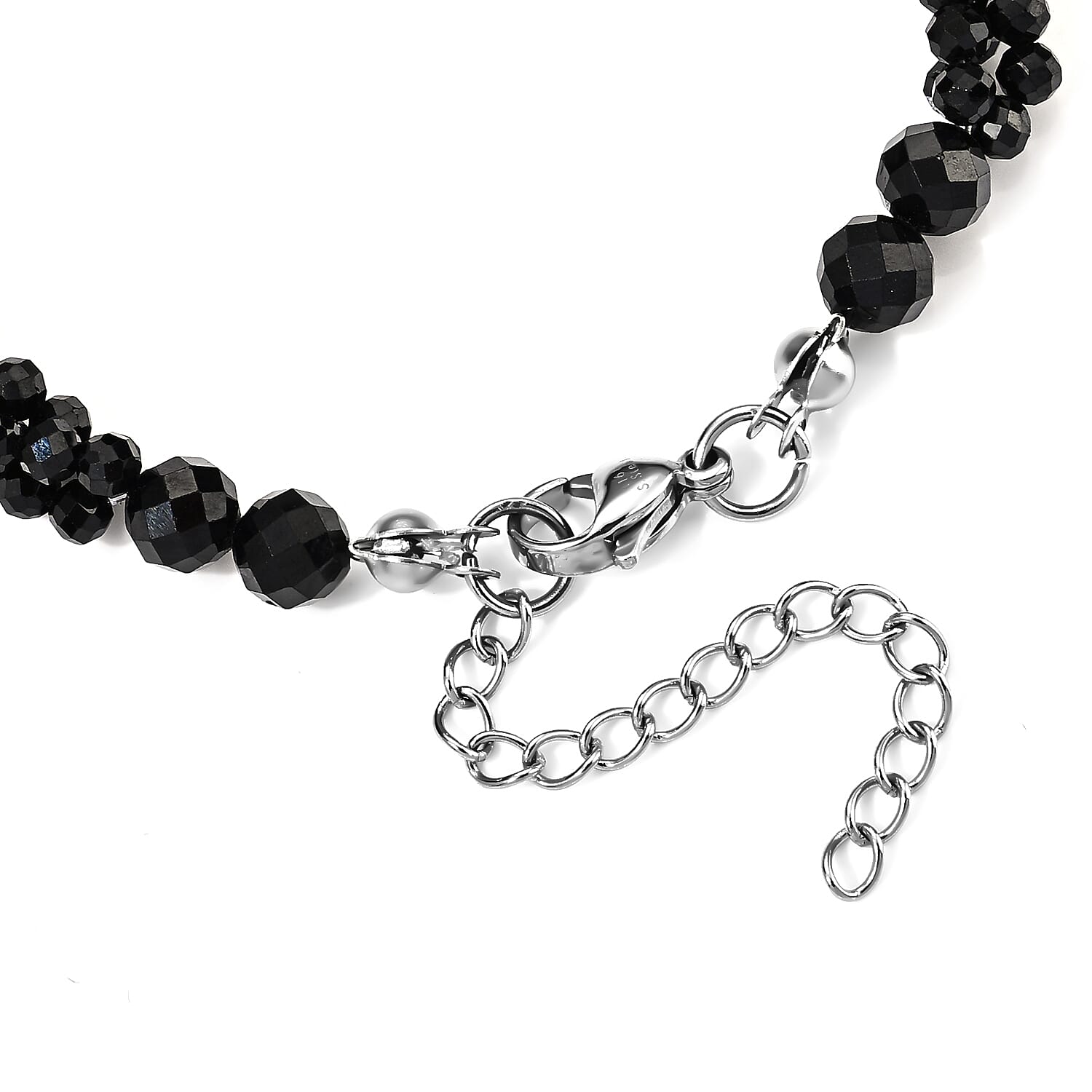 Thai Black Spinel 45.00 ctw Three Row Twisted Beaded Bracelet in Stainless Steel (7.5-9.5In)