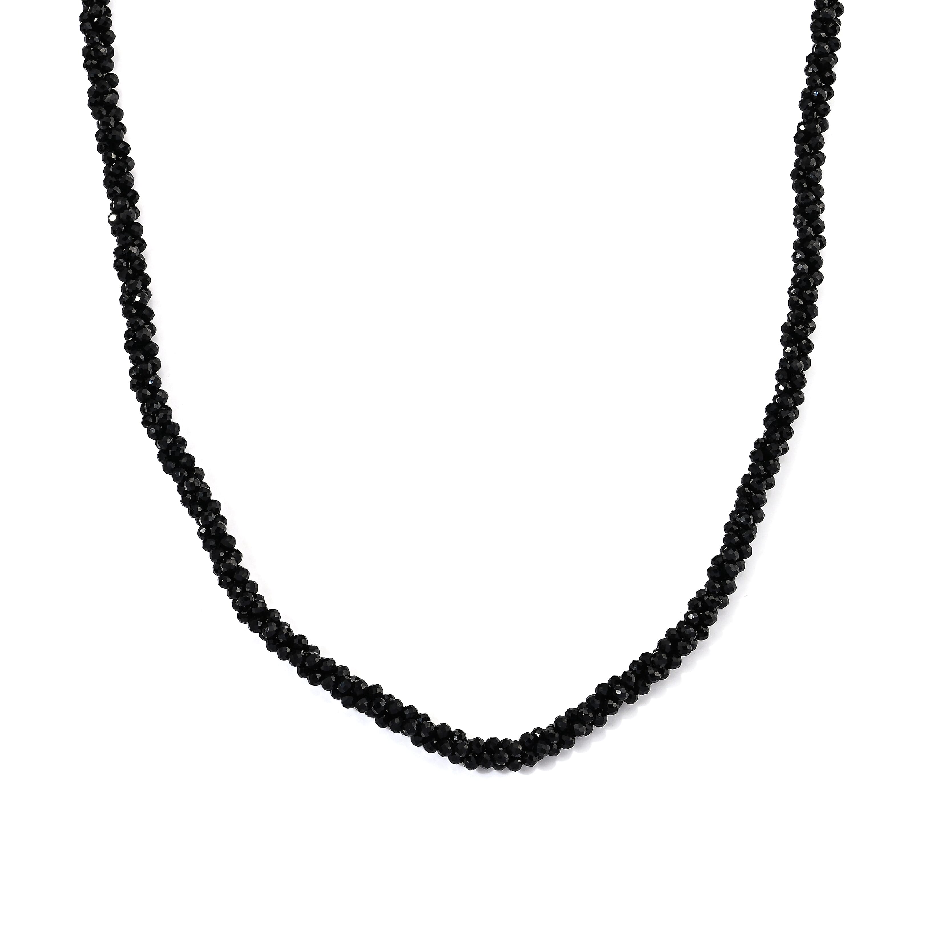 Black Spinel  Beads Necklace Pure White Stainless Steel  120.00 120.00 ctw