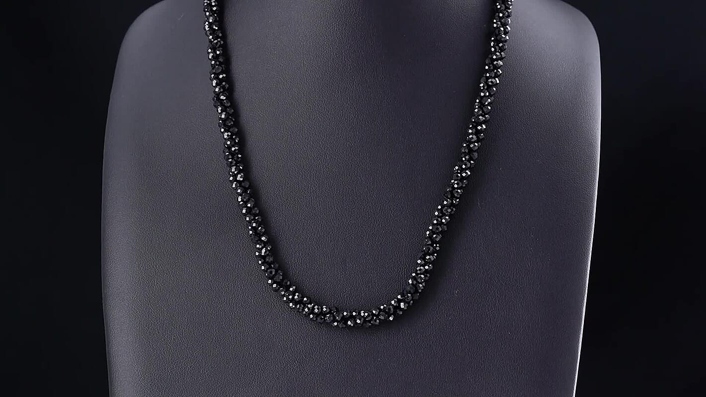 Black Spinel  Beads Necklace Pure White Stainless Steel  120.00 120.00 ctw
