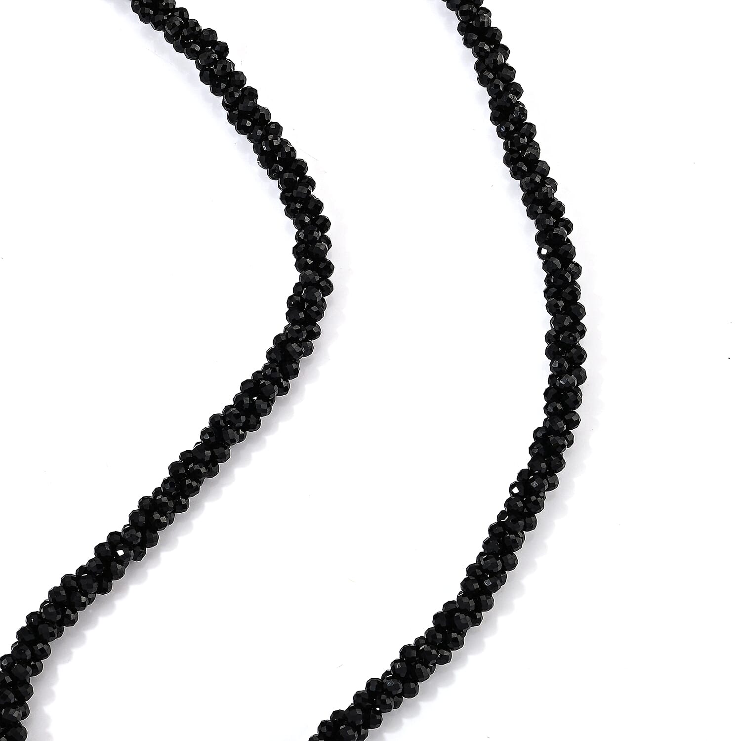 Thai Black Spinel 120.00 ctw Three Row Twisted Beaded Necklace in Stainless Steel (18-20 Inches)