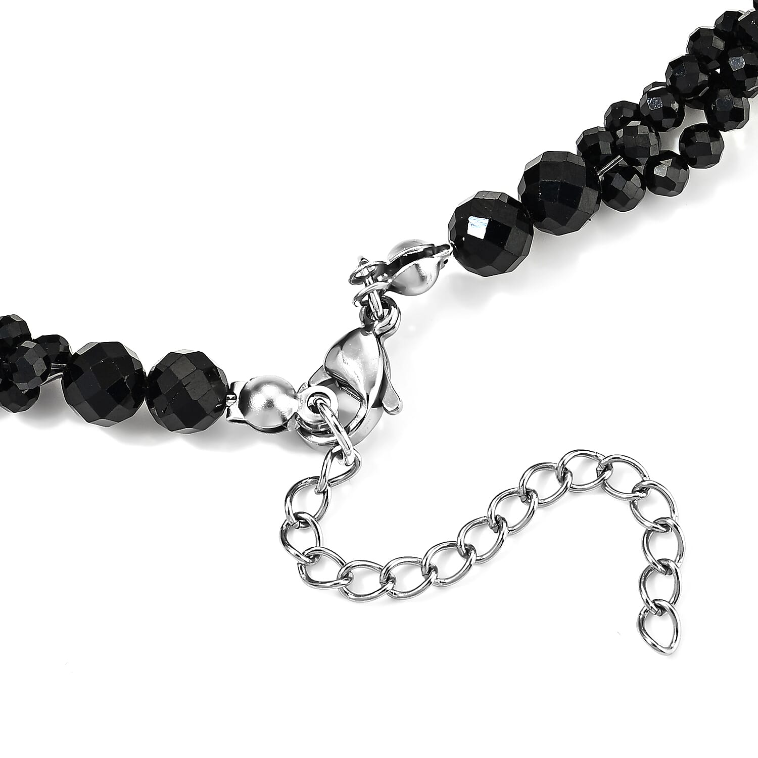 Thai Black Spinel 120.00 ctw Three Row Twisted Beaded Necklace in Stainless Steel (18-20 Inches)