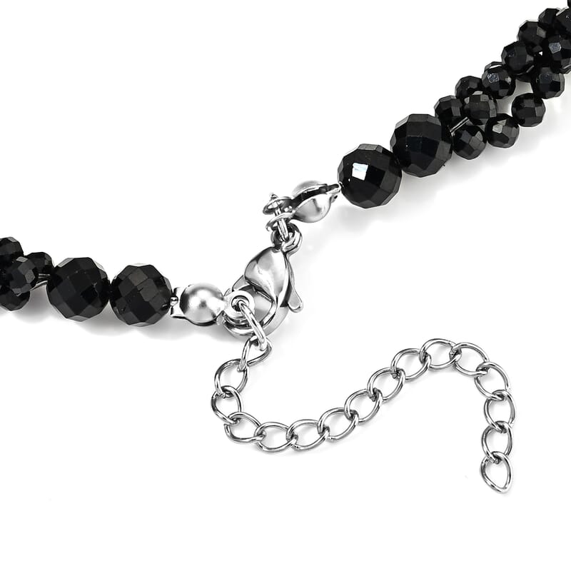 Thai Black Spinel 120.00 ctw Three Row Twisted Beaded Necklace in Stainless Steel (18-20 Inches)