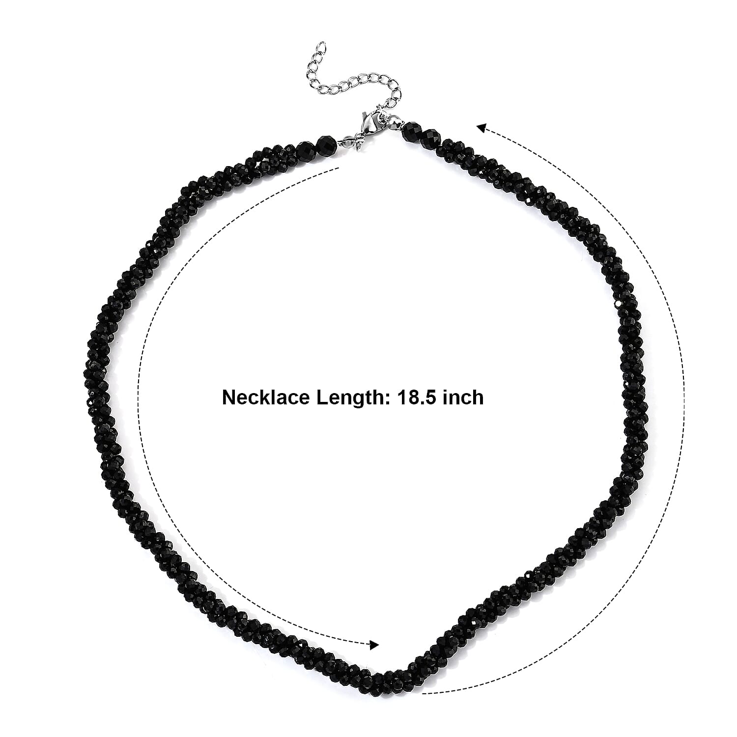 Thai Black Spinel 120.00 ctw Three Row Twisted Beaded Necklace in Stainless Steel (18-20 Inches)