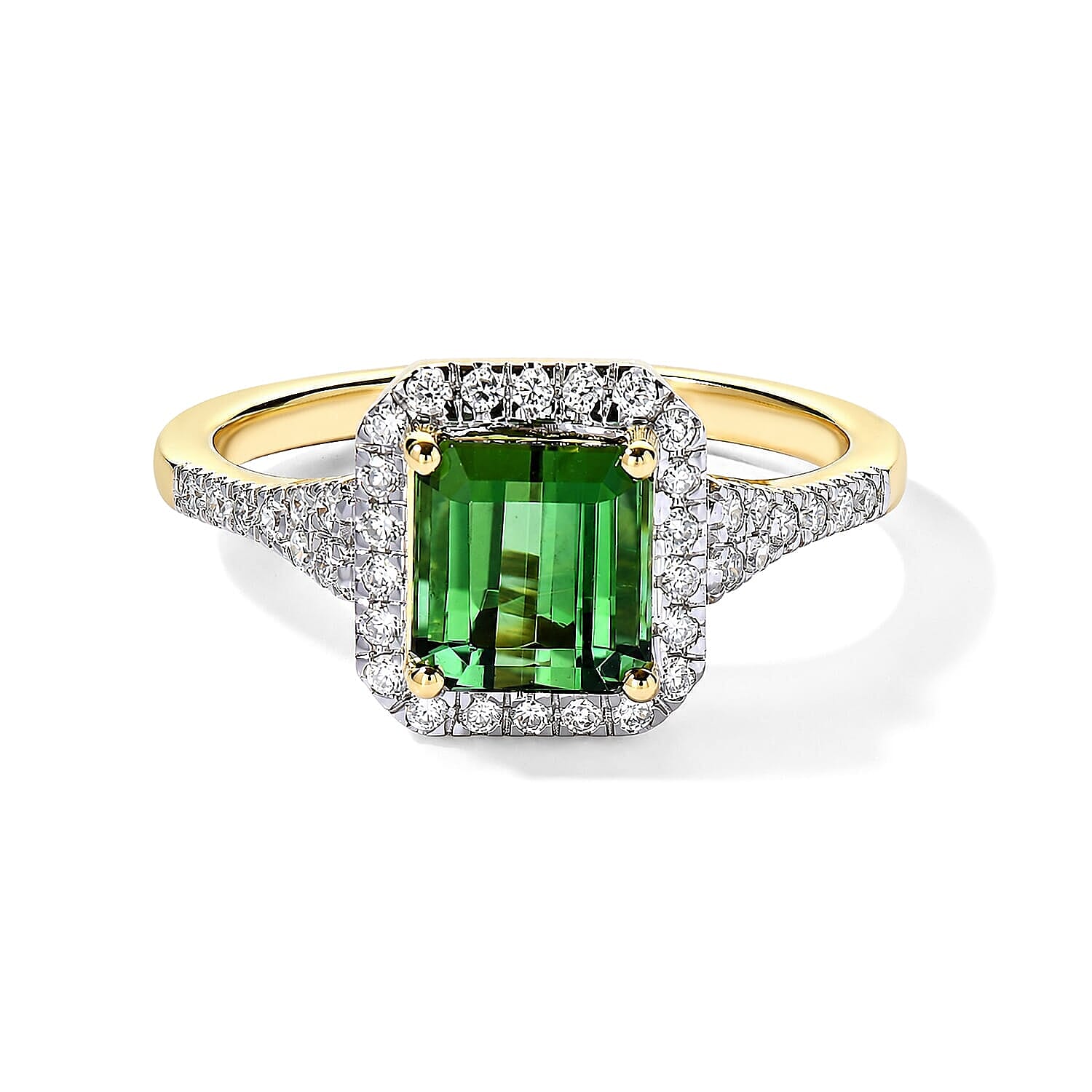 Luxoro AAA Sapo Green Tourmaline and Diamond I2 2.35 ctw Midnight Regent Ring in 10K Yellow Gold (Size  6.0)