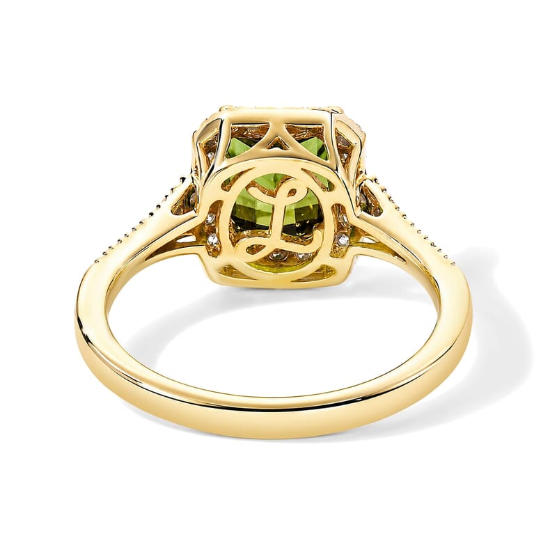 Luxoro AAA Sapo Green Tourmaline and Diamond I2 2.35 ctw Midnight Regent Ring in 10K Yellow Gold (Size  6.0)