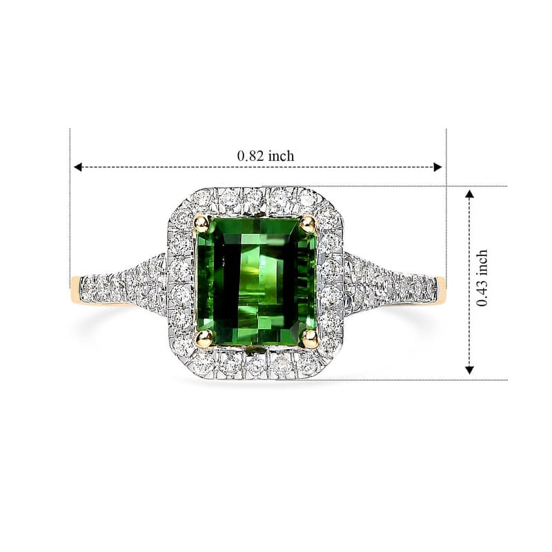 Luxoro AAA Sapo Green Tourmaline and Diamond I2 2.35 ctw Midnight Regent Ring in 10K Yellow Gold (Size  6.0)