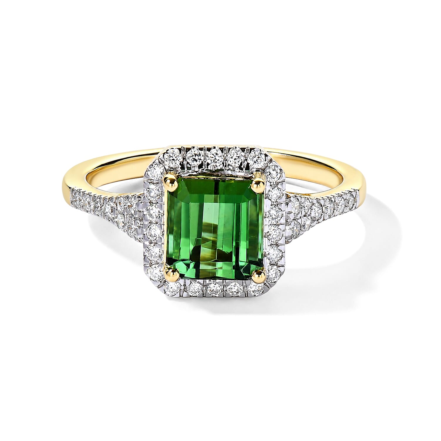 Luxoro AAA Sapo Green Tourmaline and Diamond (I2) 2.35 ctw Ring in 10K Yellow Gold (Size 7.0)