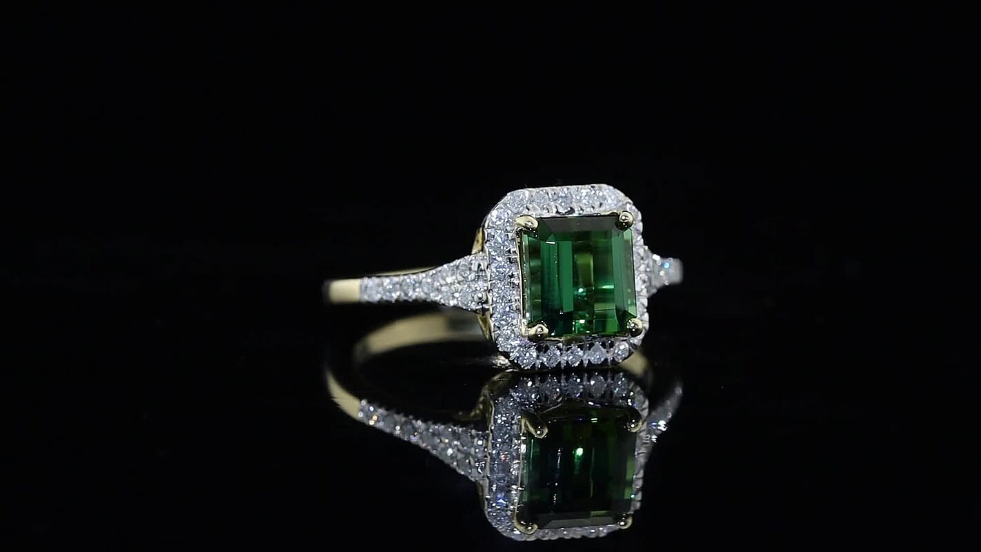 Luxoro AAA Sapo Green Tourmaline and Diamond (I2) 2.35 ctw Ring in 10K Yellow Gold (Size 7.0)