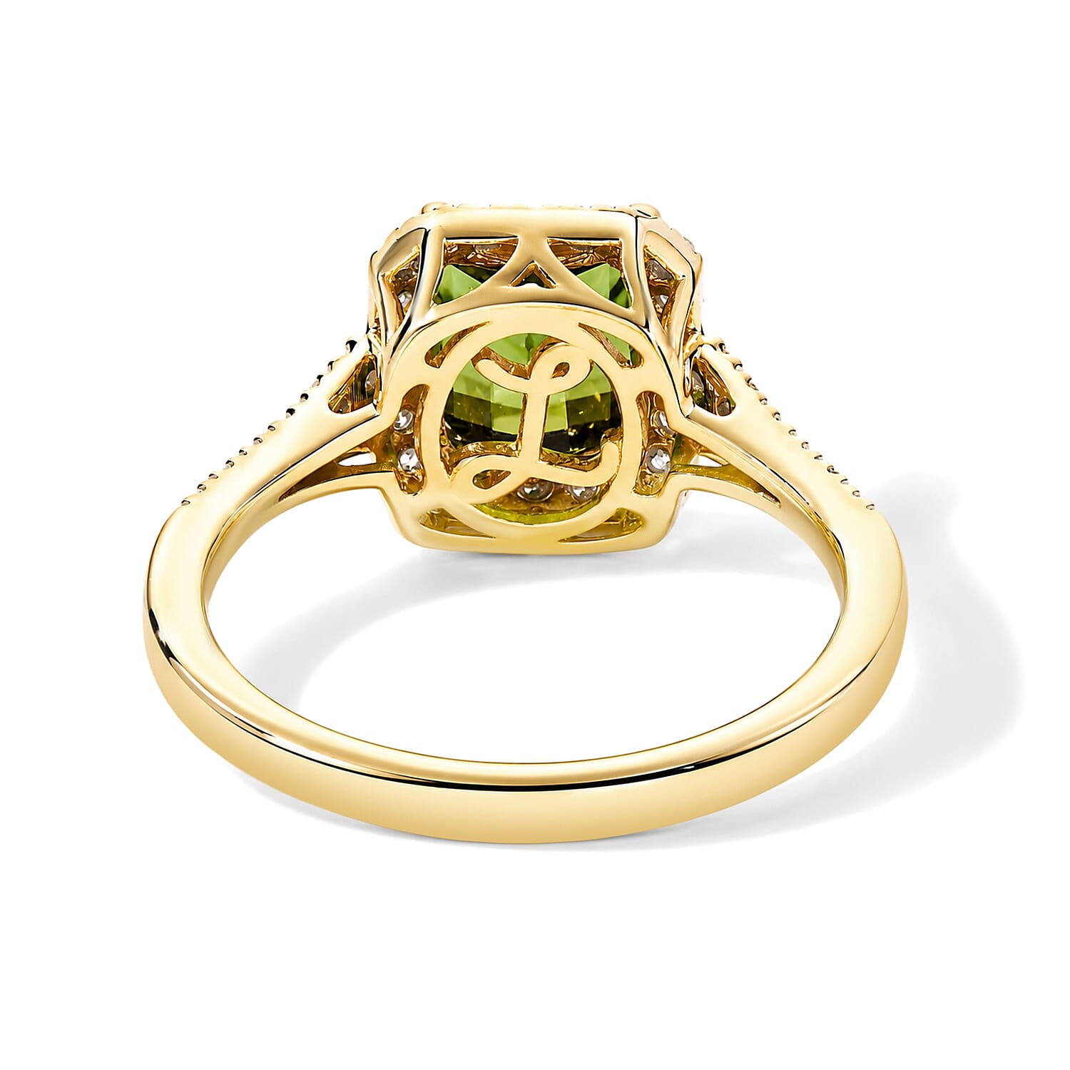 Luxoro AAA Sapo Green Tourmaline and Diamond (I2) 2.35 ctw Midnight Regent Ring in 10K Yellow Gold (Size 7.0)