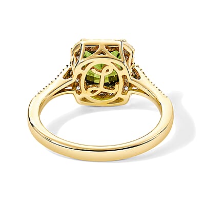 Luxoro AAA Sapo Green Tourmaline and Diamond (I2) 2.35 ctw Midnight Regent Ring in 10K Yellow Gold (Size 7.0)