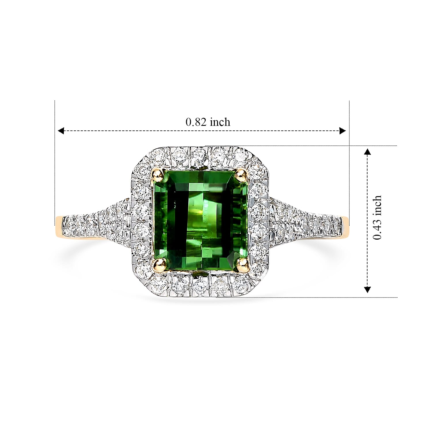 Luxoro AAA Sapo Green Tourmaline and Diamond (I2) 2.35 ctw Midnight Regent Ring in 10K Yellow Gold (Size 7.0)