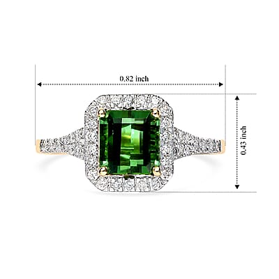 Luxoro AAA Sapo Green Tourmaline and Diamond (I2) 2.35 ctw Midnight Regent Ring in 10K Yellow Gold (Size 7.0)