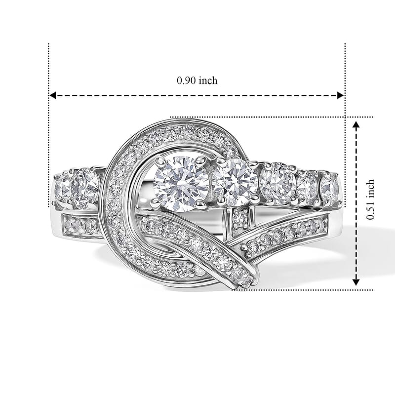 Luxuriant Lab Grown Diamond G-H SI 1.00 ctw Bond Collection Ring in Rhodium Over Sterling Silver (Size 5.0)