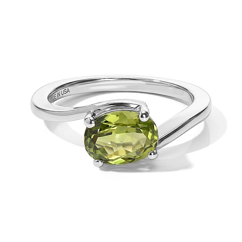 D'Joy Premium Hebei Peridot 1.35 ctw Band Ring in Rhodium Over Sterling Silver (Size 10.0)