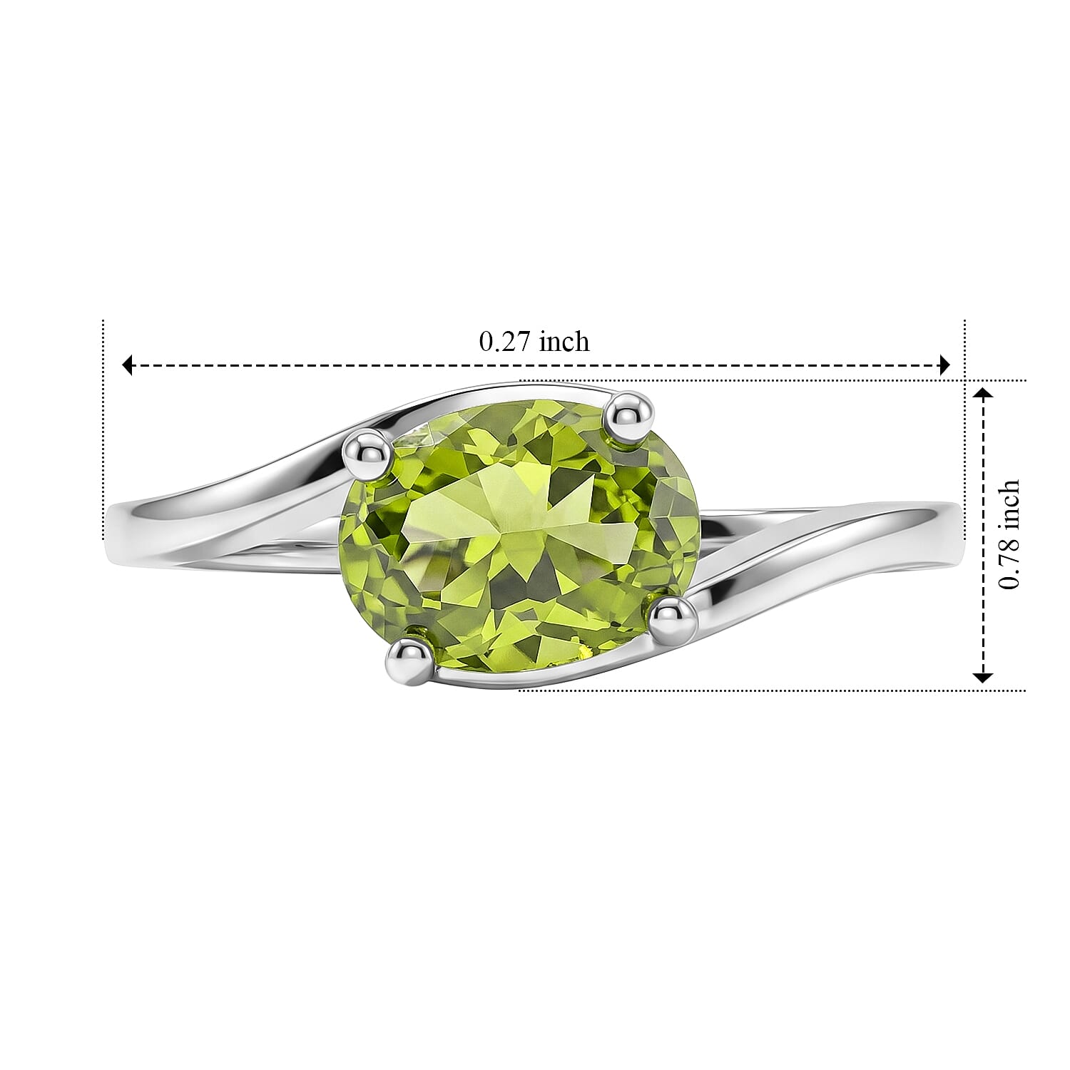 D'Joy Premium Hebei Peridot 1.35 ctw Band Ring in Rhodium Over Sterling Silver (Size 10.0)