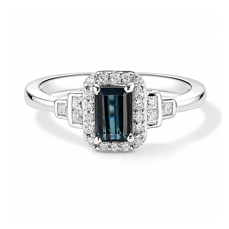D'Joy AAA Monte Belo Indicolite and Moissanite 0.90 ctw Ring in Rhodium Over Sterling Silver (Size 7.0)