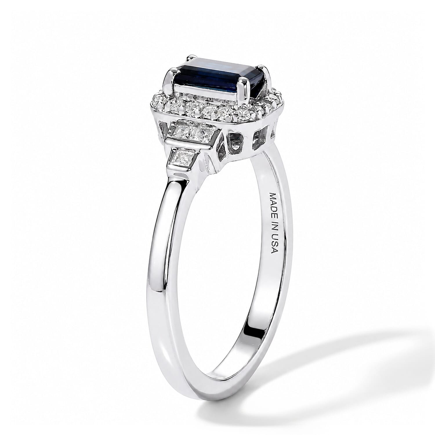 D'Joy AAA Monte Belo Indicolite and Moissanite 1.00 ctw Gilded Geometry Ring in Rhodium Over Sterling Silver (Size 8.0)