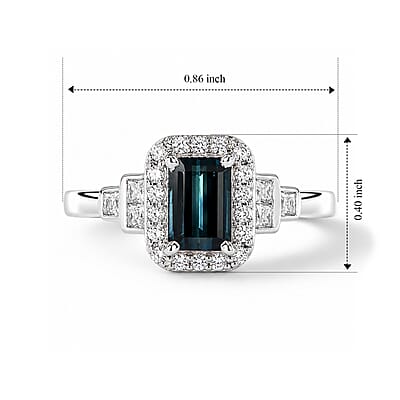 D'Joy AAA Monte Belo Indicolite and Moissanite 1.00 ctw Gilded Geometry Ring in Rhodium Over Sterling Silver (Size 8.0)