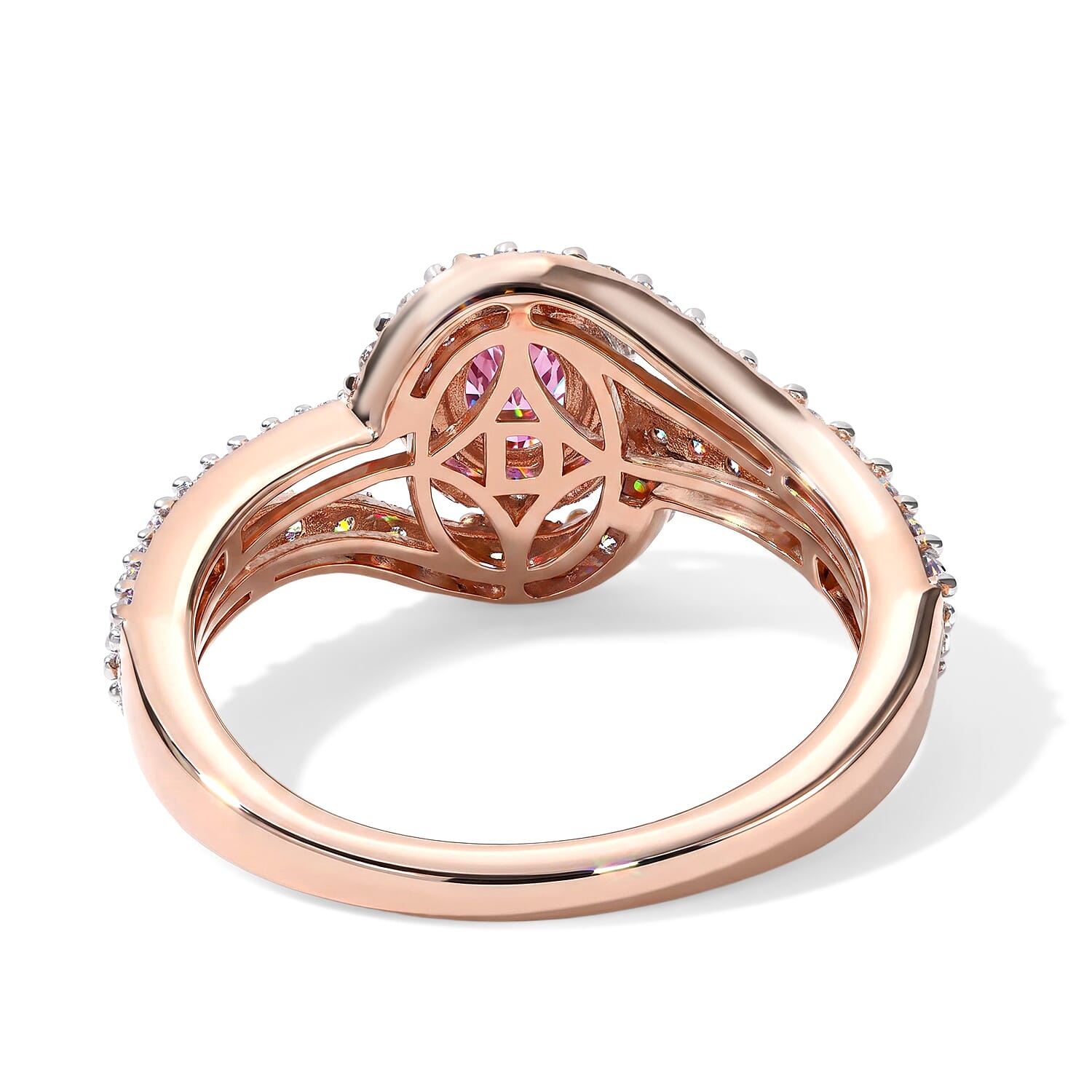 D'Joy Premium Morro Redondo Pink Tourmaline and Moissanite 0.90 ctw Blush Swirl Ring in 18K Vermeil Rose Gold Over Sterling Silver (Size 6.0)