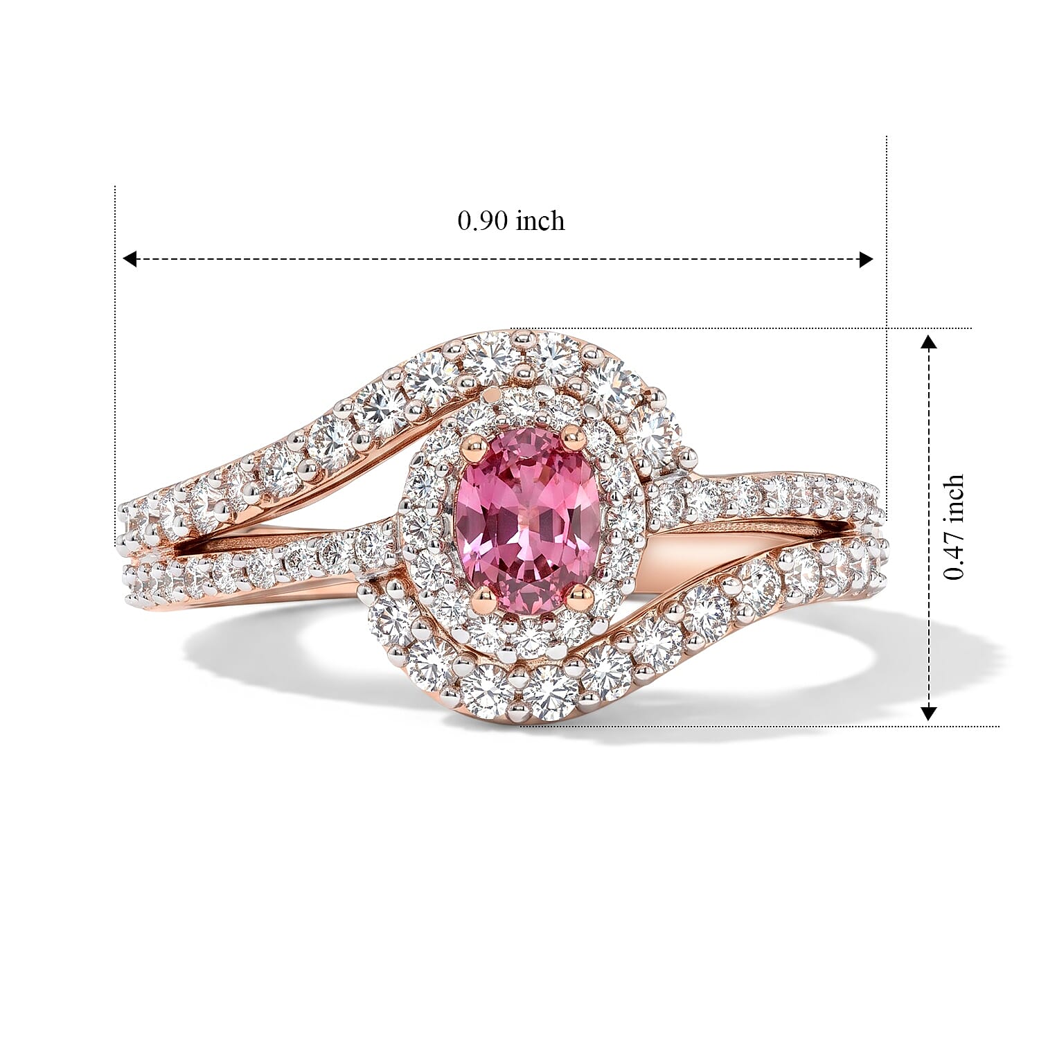 D'Joy Premium Morro Redondo Pink Tourmaline and Moissanite 0.90 ctw Blush Swirl Ring in 18K Vermeil Rose Gold Over Sterling Silver (Size 6.0)