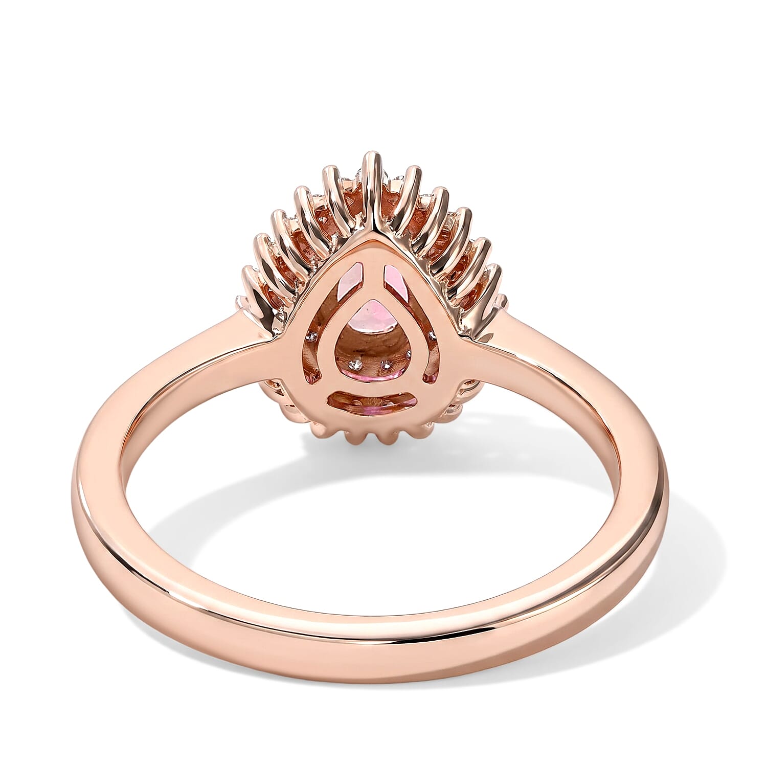 D'Joy Premium Morro Redondo Pink Tourmaline and Moissanite 0.90 ctw Timeless Blush Halo Ring in 18K Vermeil Rose Gold Over Sterling Silver (Size 6.0)