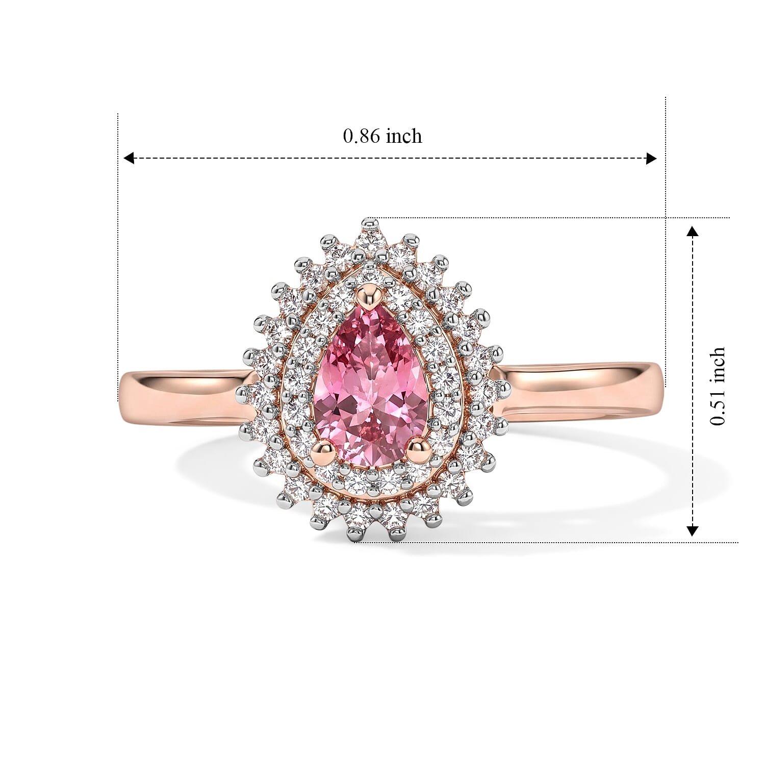 D'Joy Premium Morro Redondo Pink Tourmaline and Moissanite 0.90 ctw Timeless Blush Halo Ring in 18K Vermeil Rose Gold Over Sterling Silver (Size 6.0)