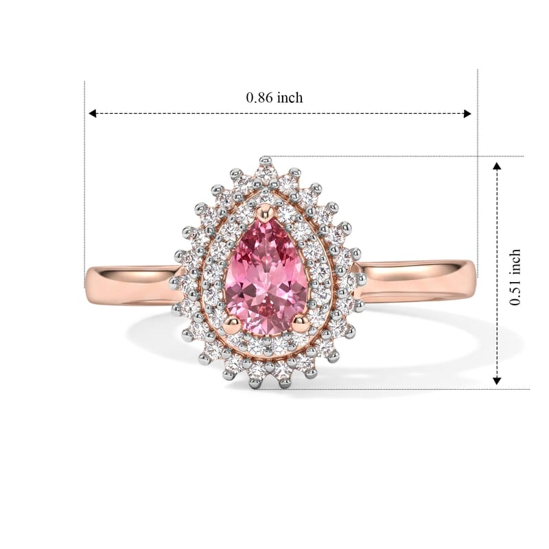D'Joy Premium Morro Redondo Pink Tourmaline and Moissanite 0.90 ctw Timeless Blush Halo Ring in 18K Vermeil Rose Gold Over Sterling Silver (Size 6.0)