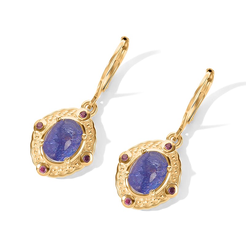 EverTrue Tanzanite and Orissa Rhodolite Garnet 3.75 ctw Earrings in 18K YG Plated