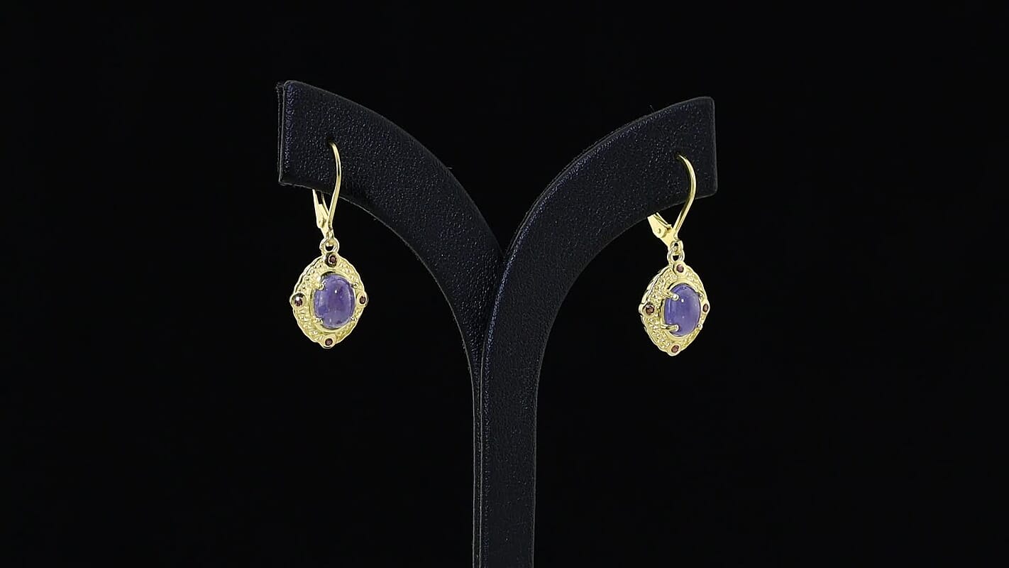 EverTrue Tanzanite and Orissa Rhodolite Garnet 3.75 ctw Earrings in 18K YG Plated