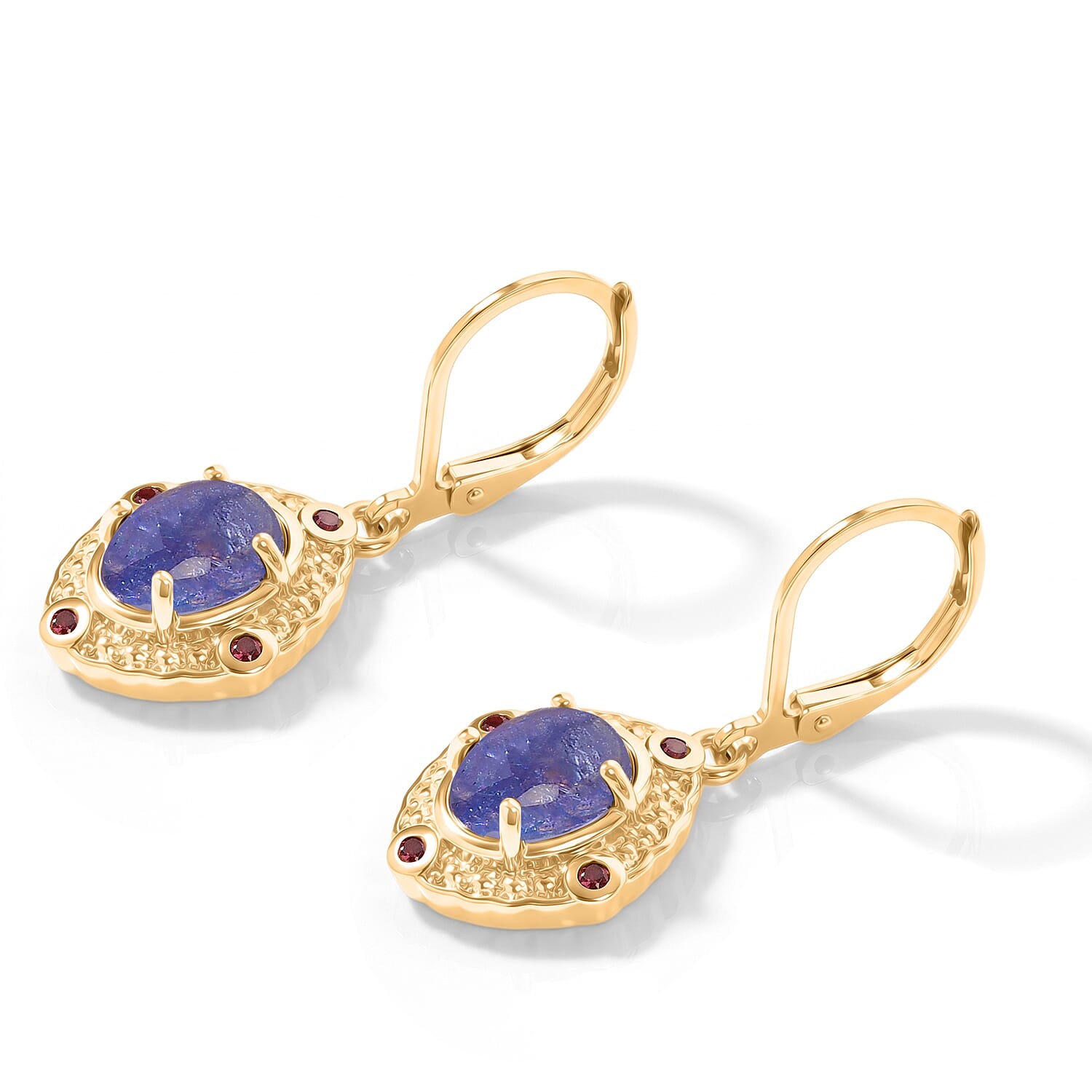 EverTrue Tanzanite and Orissa Rhodolite Garnet 3.75 ctw Earrings in 18K YG Plated