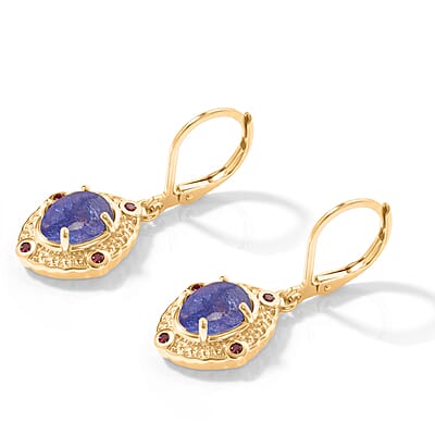 EverTrue Tanzanite and Orissa Rhodolite Garnet 3.75 ctw Earrings in 18K YG Plated
