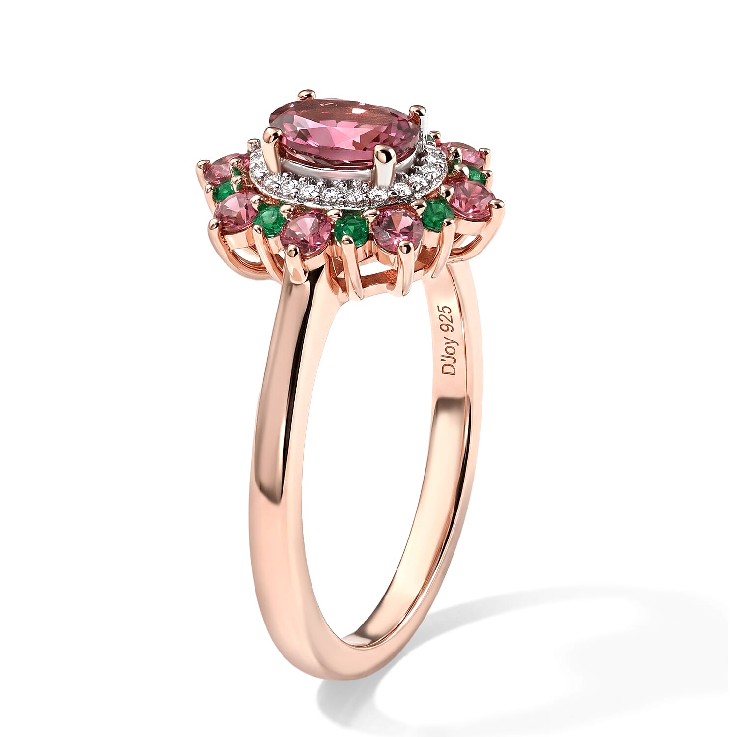 D'Joy Morro Redondo Pink Tourmaline and Multi Gemstone 1.00 ctw Rose Mist Ring in 18K Vermeil Rose Gold Over Sterling Silver (Size 6.0)