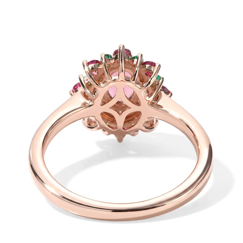 D'Joy Morro Redondo Pink Tourmaline and Multi Gemstone 1.00 ctw Rose Mist Ring in 18K Vermeil Rose Gold Over Sterling Silver (Size 6.0)