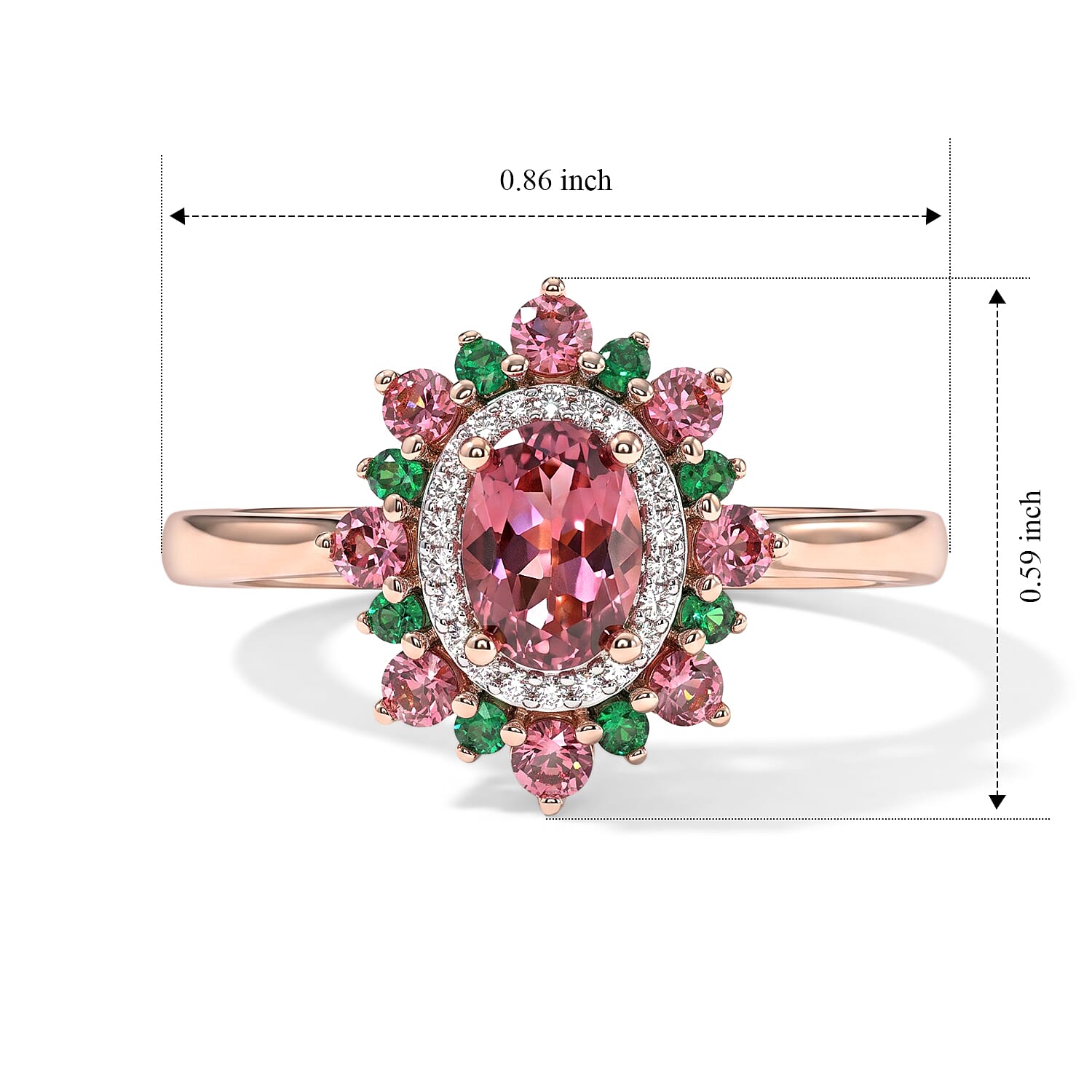 D'Joy Morro Redondo Pink Tourmaline and Multi Gemstone 1.00 ctw Rose Mist Ring in 18K Vermeil Rose Gold Over Sterling Silver (Size 6.0)
