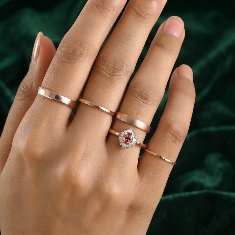 D'Joy Premium Pink Tourmaline and Diamond 0.50 ctw Crown Blossom Ring in 18K Vermeil Rose Gold Over Sterling Silver (Size 6.0)
