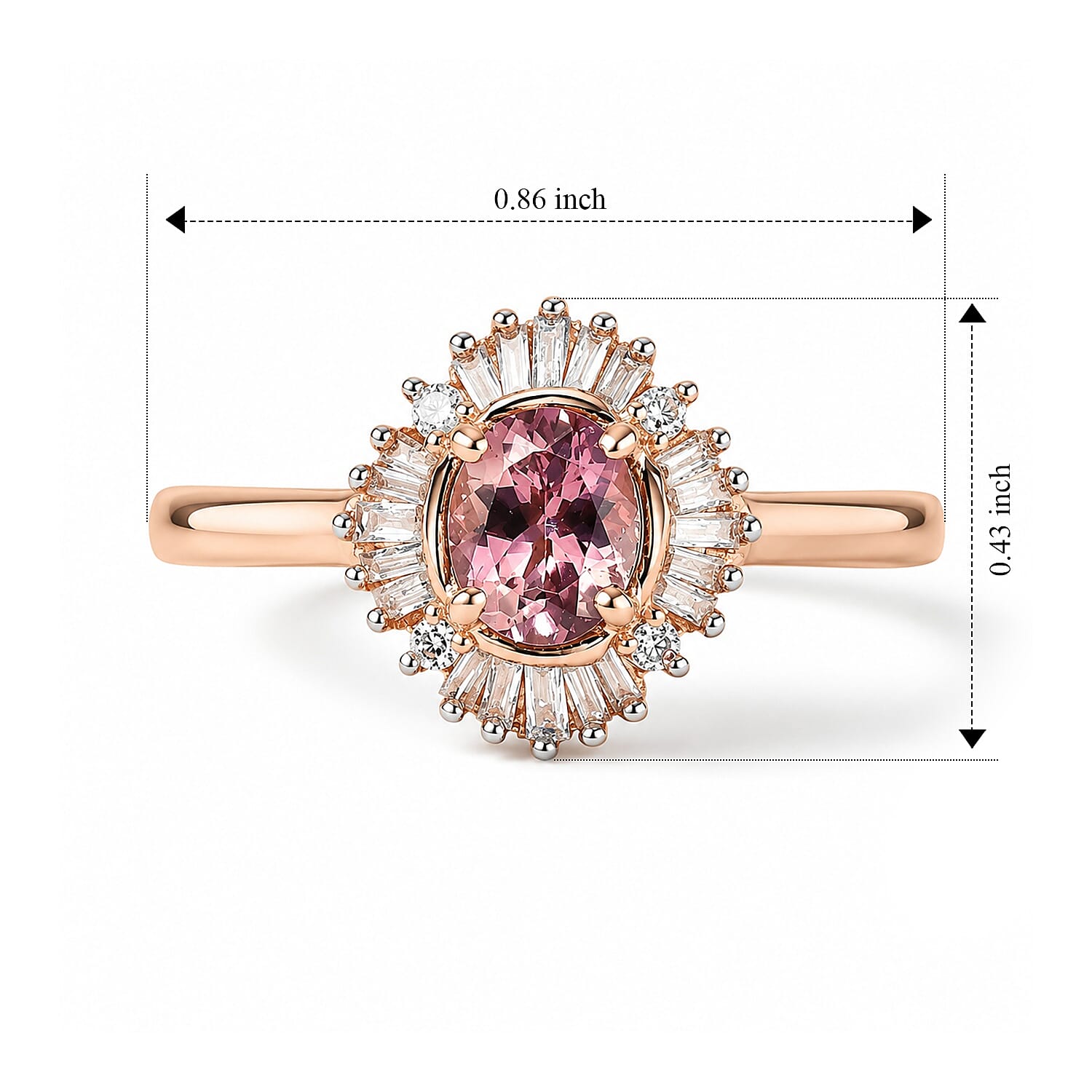 D'Joy Premium Pink Tourmaline and Diamond 0.50 ctw Crown Blossom Ring in 18K Vermeil Rose Gold Over Sterling Silver (Size 6.0)