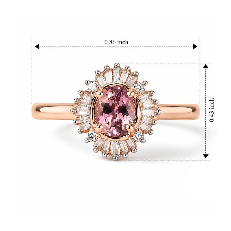 D'Joy Premium Pink Tourmaline and Diamond 0.50 ctw Crown Blossom Ring in 18K Vermeil Rose Gold Over Sterling Silver (Size 6.0)