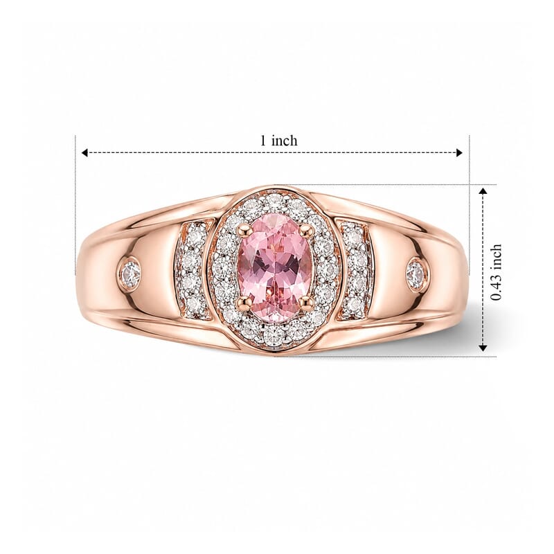 D'Joy Morro Redondo Pink Tourmaline and Moissanite 0.85 ctw Men's Ring in 18K Vermeil Rose Gold Over Sterling Silver (Size 10.0)