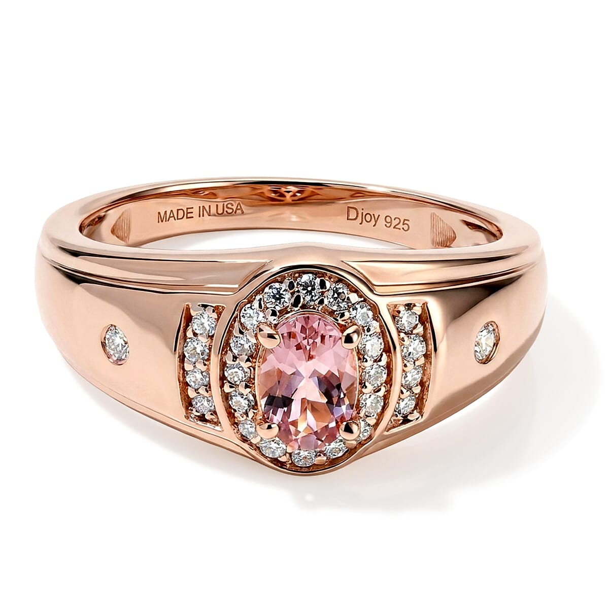 D'Joy Morro Redondo Pink Tourmaline and Moissanite 0.85 ctw Men's Ring in 18K Vermeil Rose Gold Over Sterling Silver (Size 11.0)